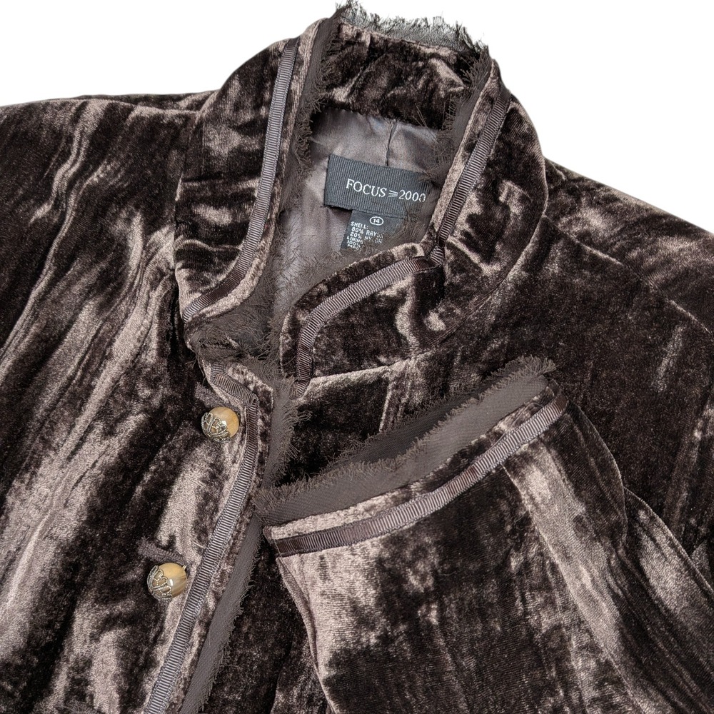 Vintage Women's Crushed Velvet Blazer Whimsigoth Goblin Size 14 Chocolate Brown